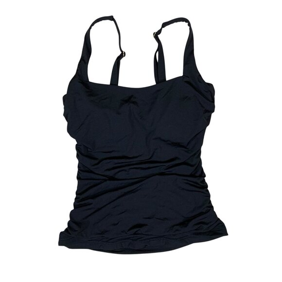 Athleta Black Ruched Tankini Swim Top Adjustable Strap Stretch 32D/DD - Picture 1 of 5